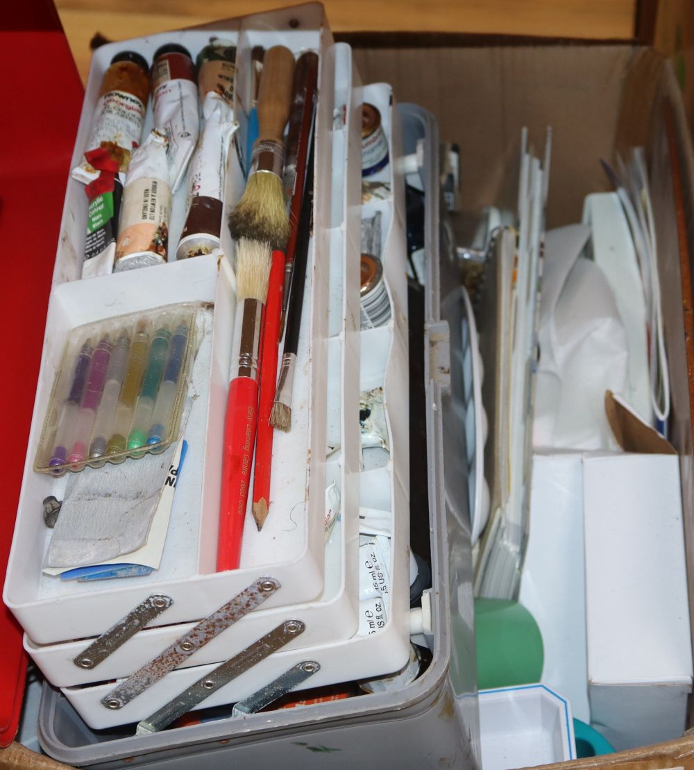 A quantity of artists equipment including paints